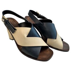 Tory Burch Navy and Cream Women's Sandals, sz. 10 1/2